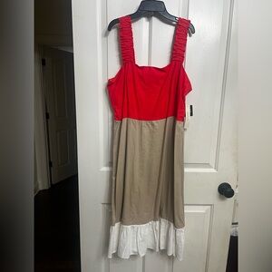Coral and Tan Colorblock Dress
